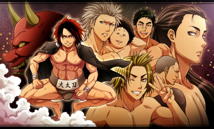 kunisaki chihiro, ushio hinomaru, gojou yuuma, sada mizuki, kuze sousuke, and 2 more (hinomaru zumou) drawn by karuta410