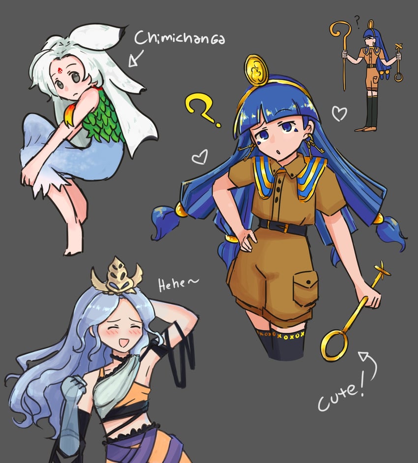 michigami nareko, houjuu chimi, and chirizuka ubame (touhou) drawn by mogemochi