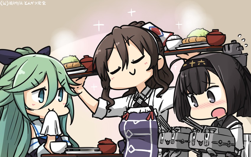 yamakaze, ashigara, akizuki, chou-10cm-hou-chan, and ashigara kai ni (kantai collection) drawn by hamu_koutarou