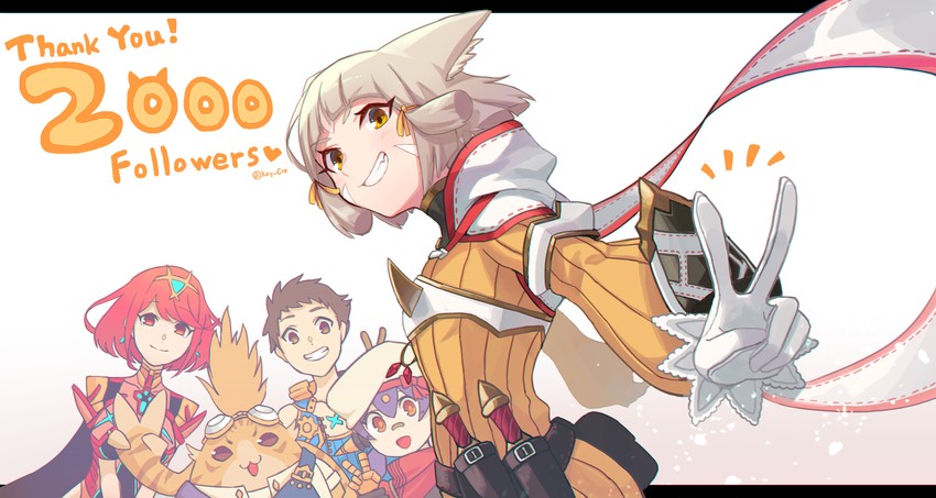pyra, nia, rex, poppi, tora, and 1 more (xenoblade chronicles and 1 more) drawn by hey_cre