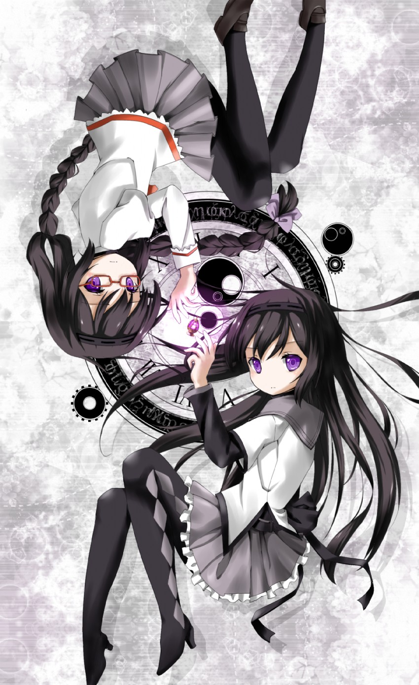 akemi homura and kaname madoka (mahou shoujo madoka magica) drawn by giwa