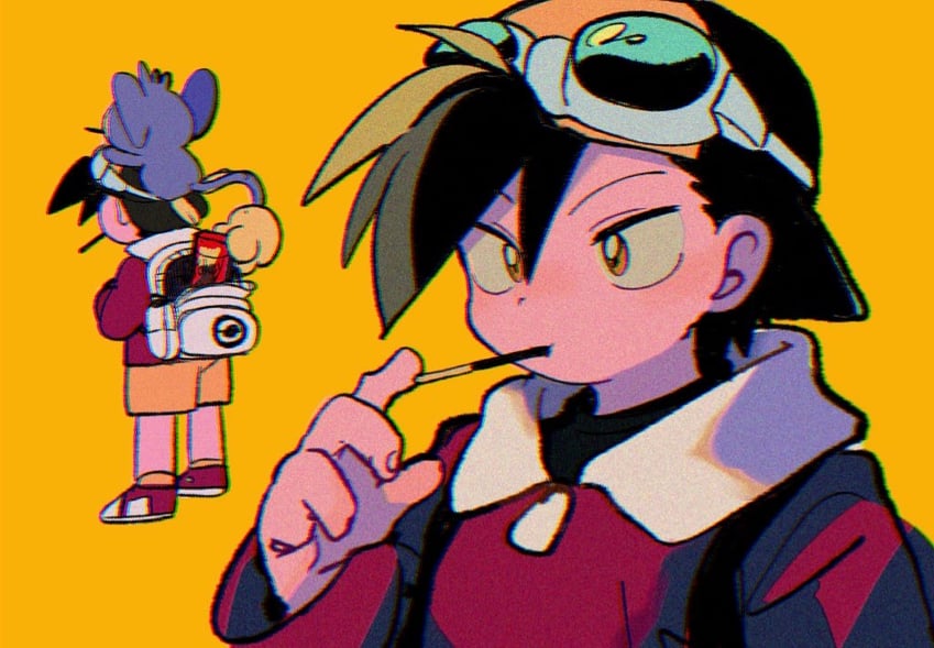 ethan and aipom (pokemon and 1 more) drawn by ok_ko19
