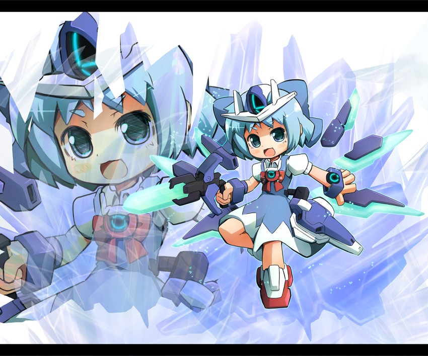 cirno and 00 qan[t] (touhou) drawn by garoudo_(kadouhan'i)
