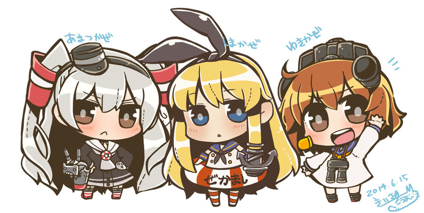 shimakaze, amatsukaze, yukikaze, and rensouhou-kun (kantai collection) drawn by same_anko