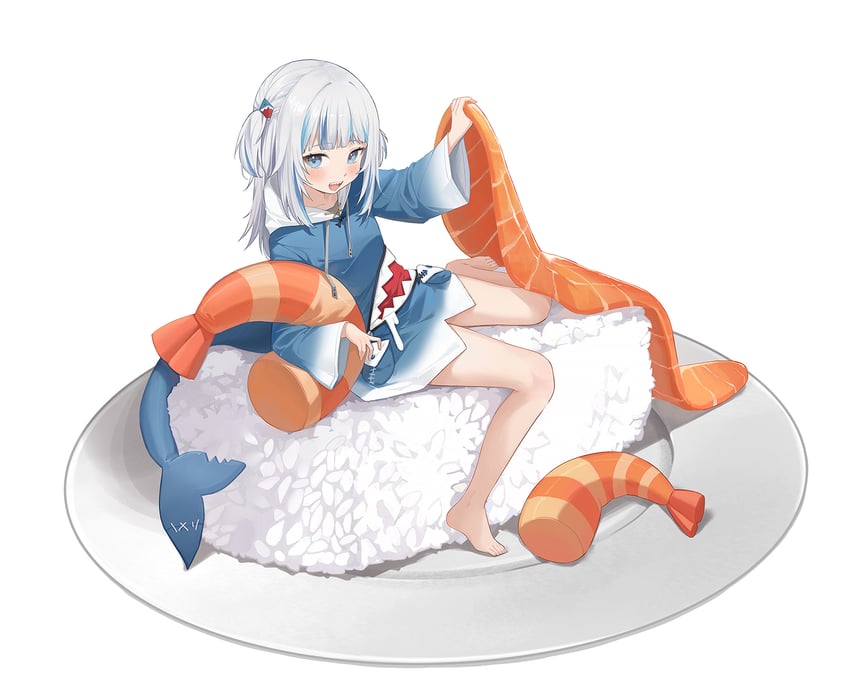 gawr gura (hololive and 2 more) drawn by midori_fufu