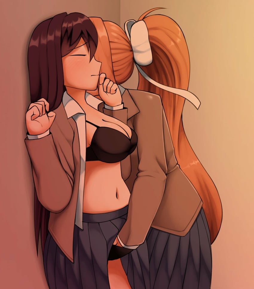monika and yuri (doki doki literature club) drawn by triple_stabber