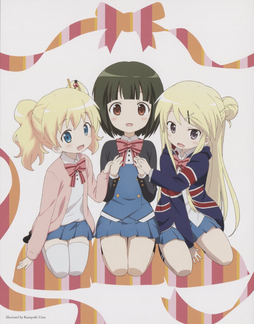 kujou karen, alice cartelet, and oomiya shinobu (kin-iro mosaic) drawn by ueta_kazuyuki