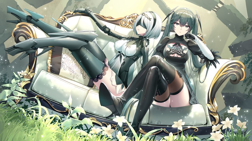 2b, lucia, ishikawa yui, and lucia: dawn (nier and 2 more) drawn by silveroid