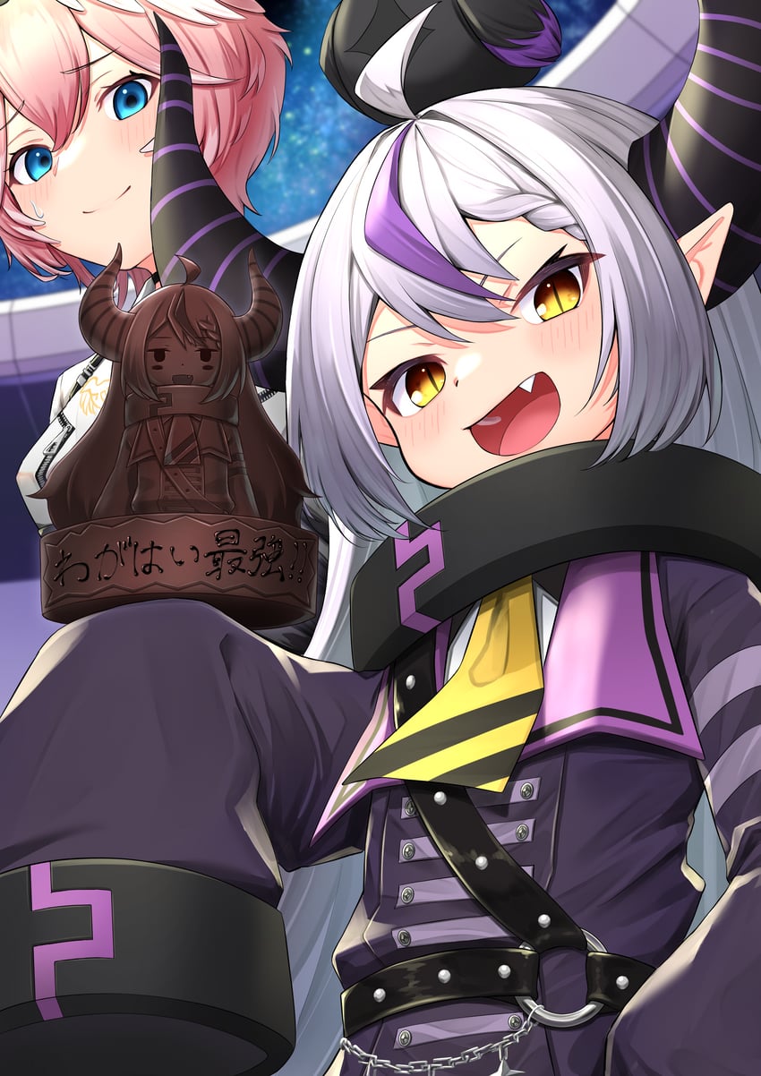 la+ darknesss, takane lui, and crow (hololive) drawn by nishiuji