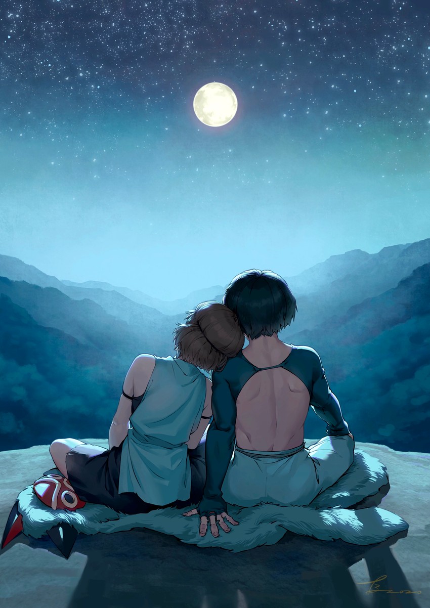 san and ashitaka (mononoke hime) drawn by midorimura_naoki
