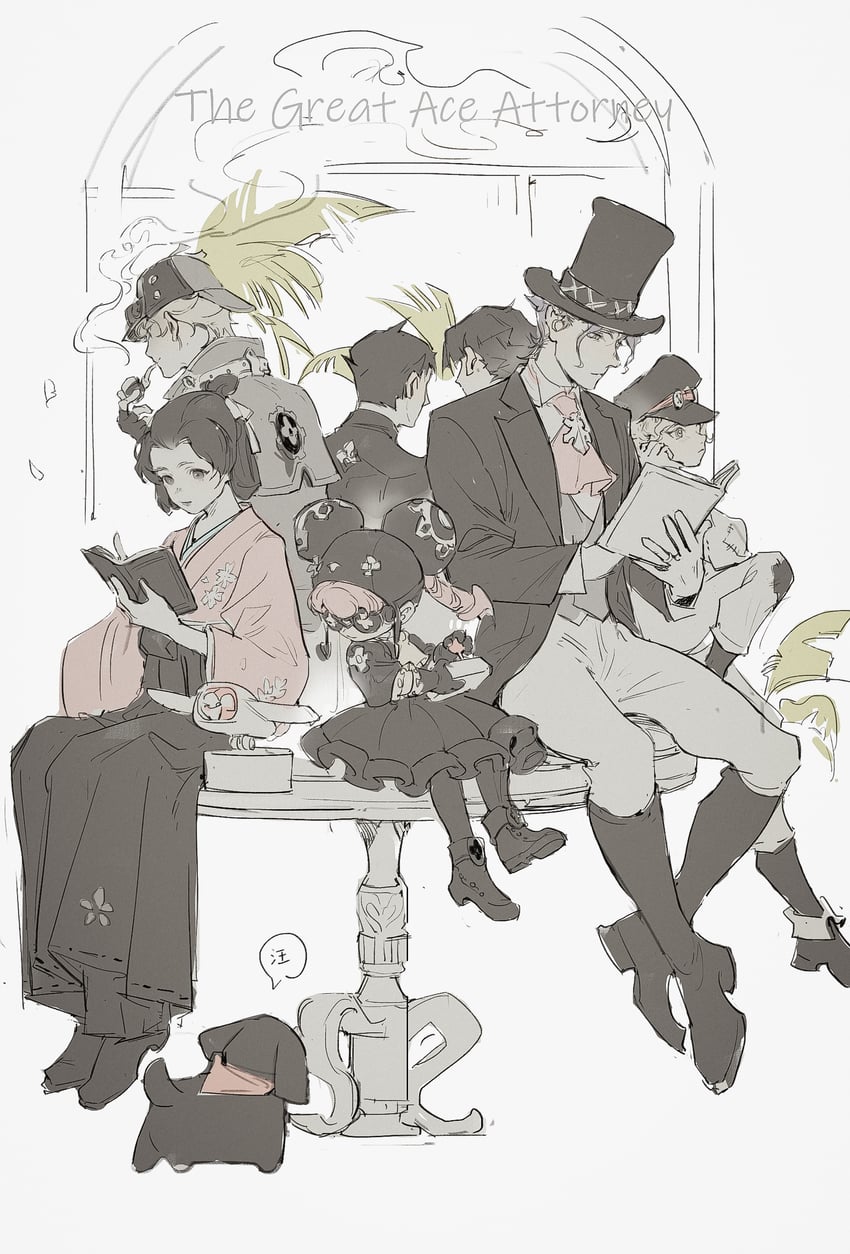 ryunosuke naruhodo, kazuma asogi, barok van zieks, herlock sholmes, susato mikotoba, and 3 more (ace attorney and 1 more) drawn by liyuliyuzhou