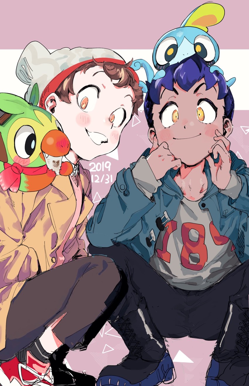 sobble, hop, victor, and grookey (pokemon and 1 more) drawn by g6_(jiiroku)