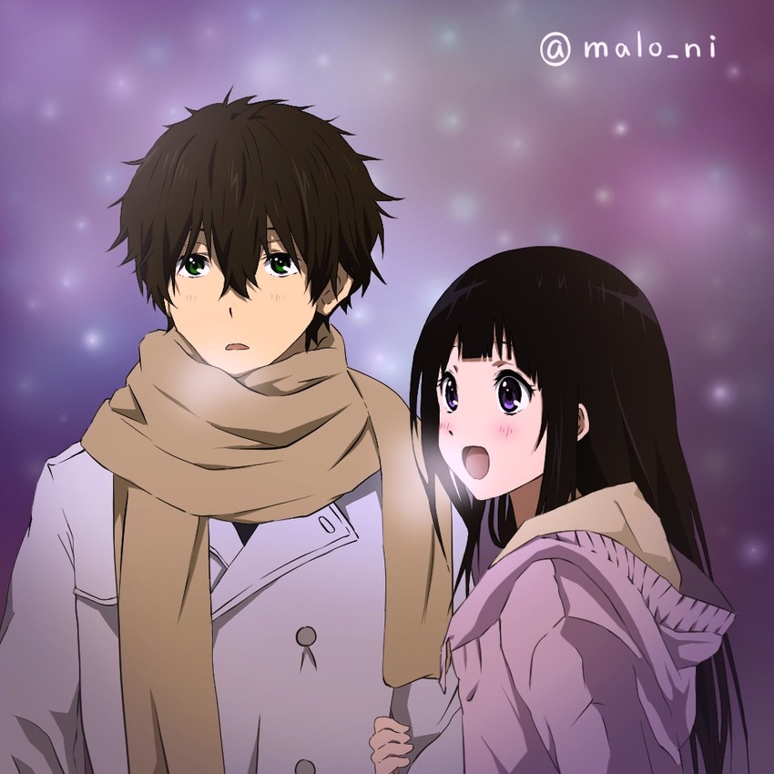 chitanda eru and oreki houtarou (hyouka) drawn by malo_ni