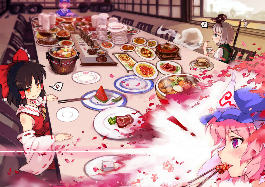hakurei reimu, konpaku youmu, and saigyouji yuyuko (touhou) drawn by g.h_(gogetsu)