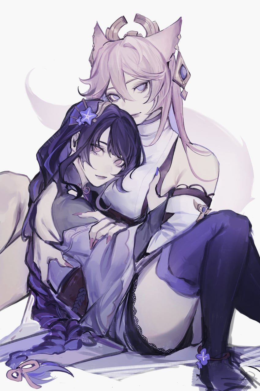 raiden shogun and yae miko (genshin impact) drawn by lynune