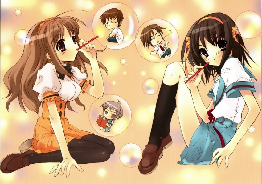 suzumiya haruhi, nagato yuki, asahina mikuru, kyon, and koizumi itsuki (suzumiya haruhi no yuuutsu) drawn by ito_noizi