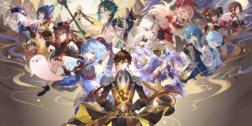 ganyu, hu tao, zhongli, keqing, xiao, and 11 more (genshin impact) drawn by hisehisekin