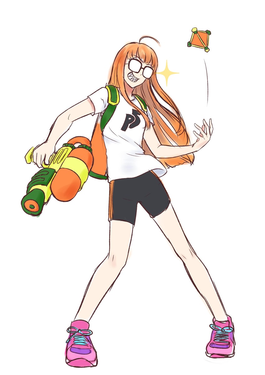 inkling player character and sakura futaba (persona and 4 more) drawn by roviahc