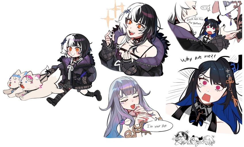 shiori novella, nerissa ravencroft, fuwawa abyssgard, mococo abyssgard, and koseki bijou (hololive and 1 more) drawn by eus_ing