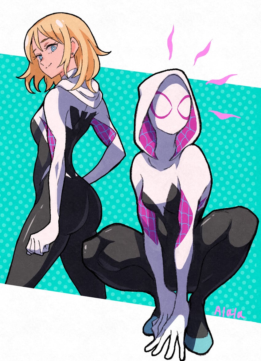 spider-gwen and gwen stacy (marvel) drawn by sushi_pizza_rrr
