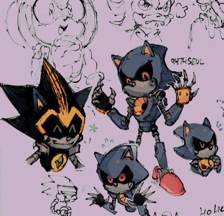 shadow the hedgehog, amy rose, metal sonic, mecha sonic mki, and shard the metal sonic (sonic and 1 more) drawn by 9474s0ul