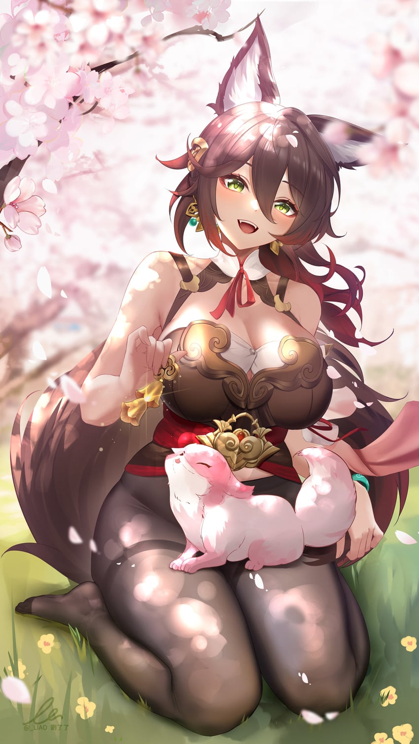 yae miko and tingyun (genshin impact and 3 more) drawn by liu_liaoliao