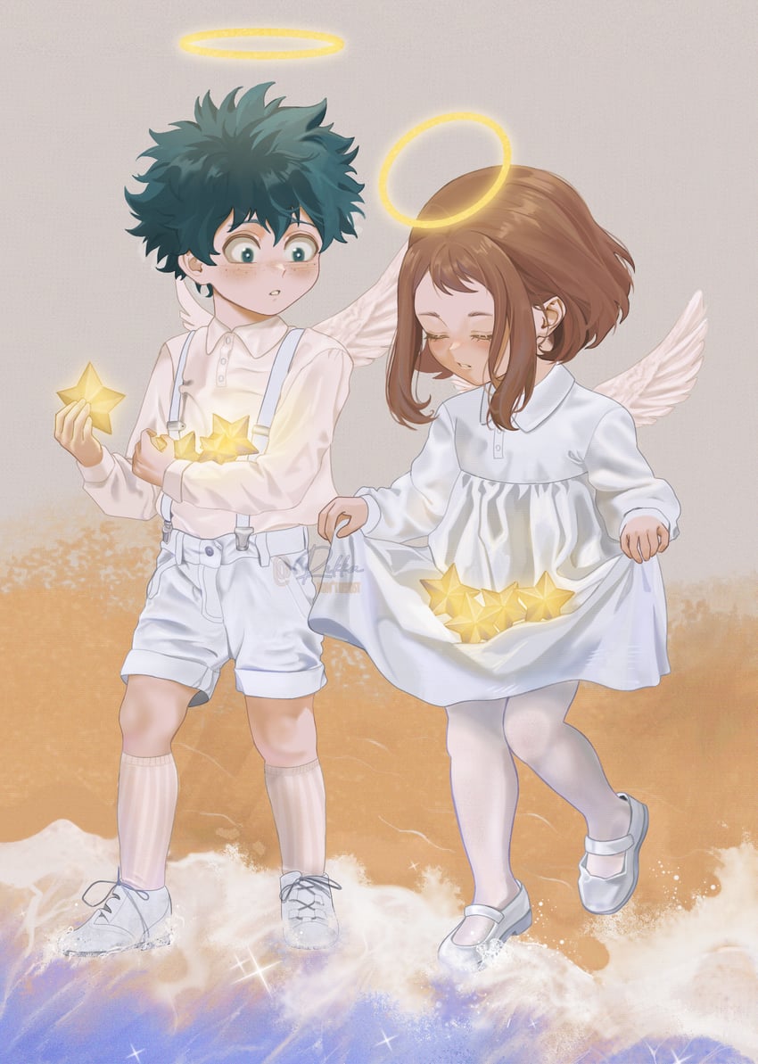 midoriya izuku and uraraka ochaco (boku no hero academia) drawn by rikka_(qgirl_26)