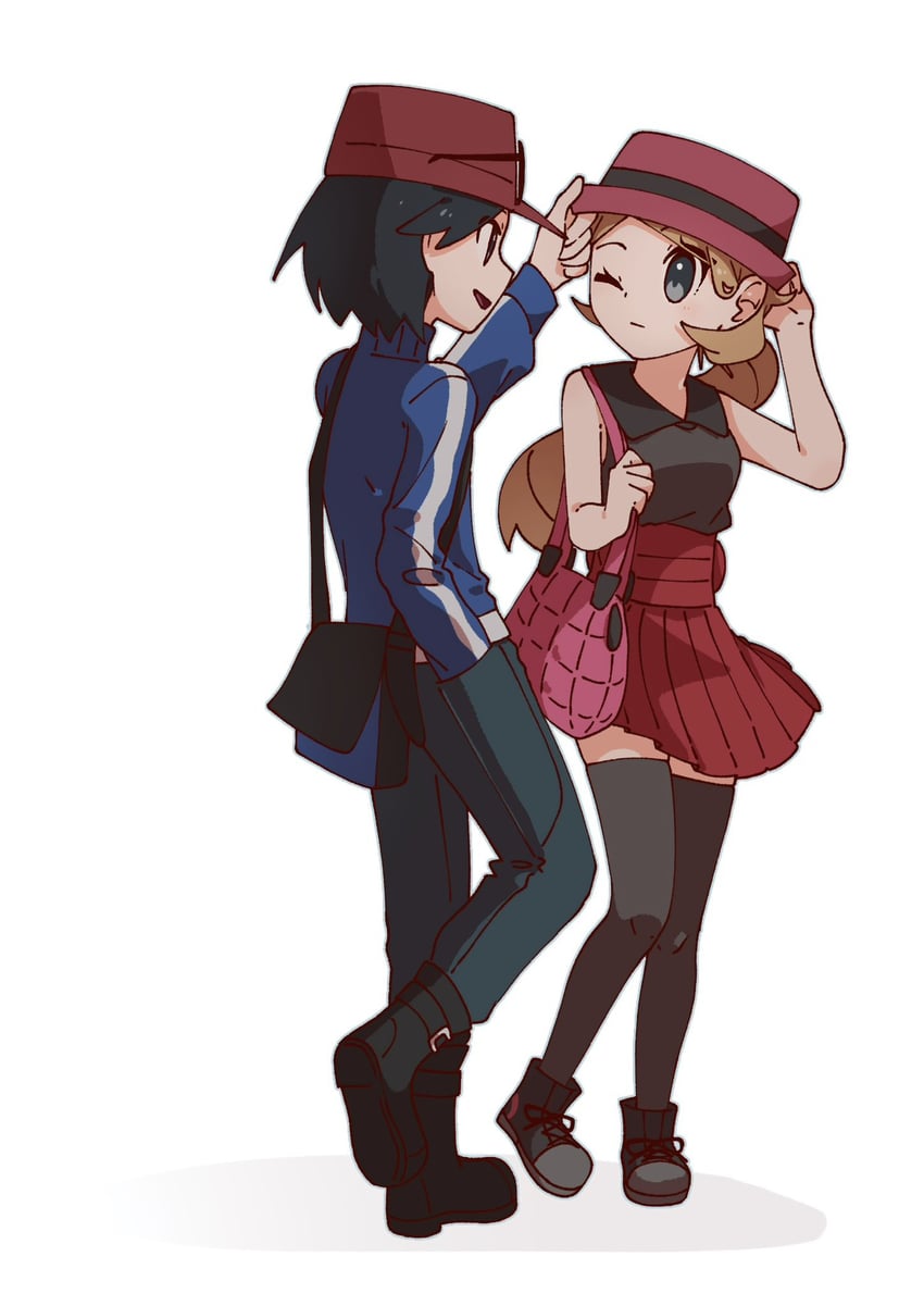 serena and calem (pokemon and 1 more) drawn by omochi_(omotimotittona3)