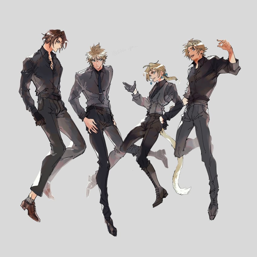 cloud strife, squall leonhart, zidane tribal, and tidus (final fantasy and 4 more) drawn by shio_ga