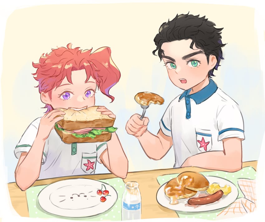 kujo jotaro and kakyoin noriaki (jojo no kimyou na bouken and 1 more) drawn by muhe