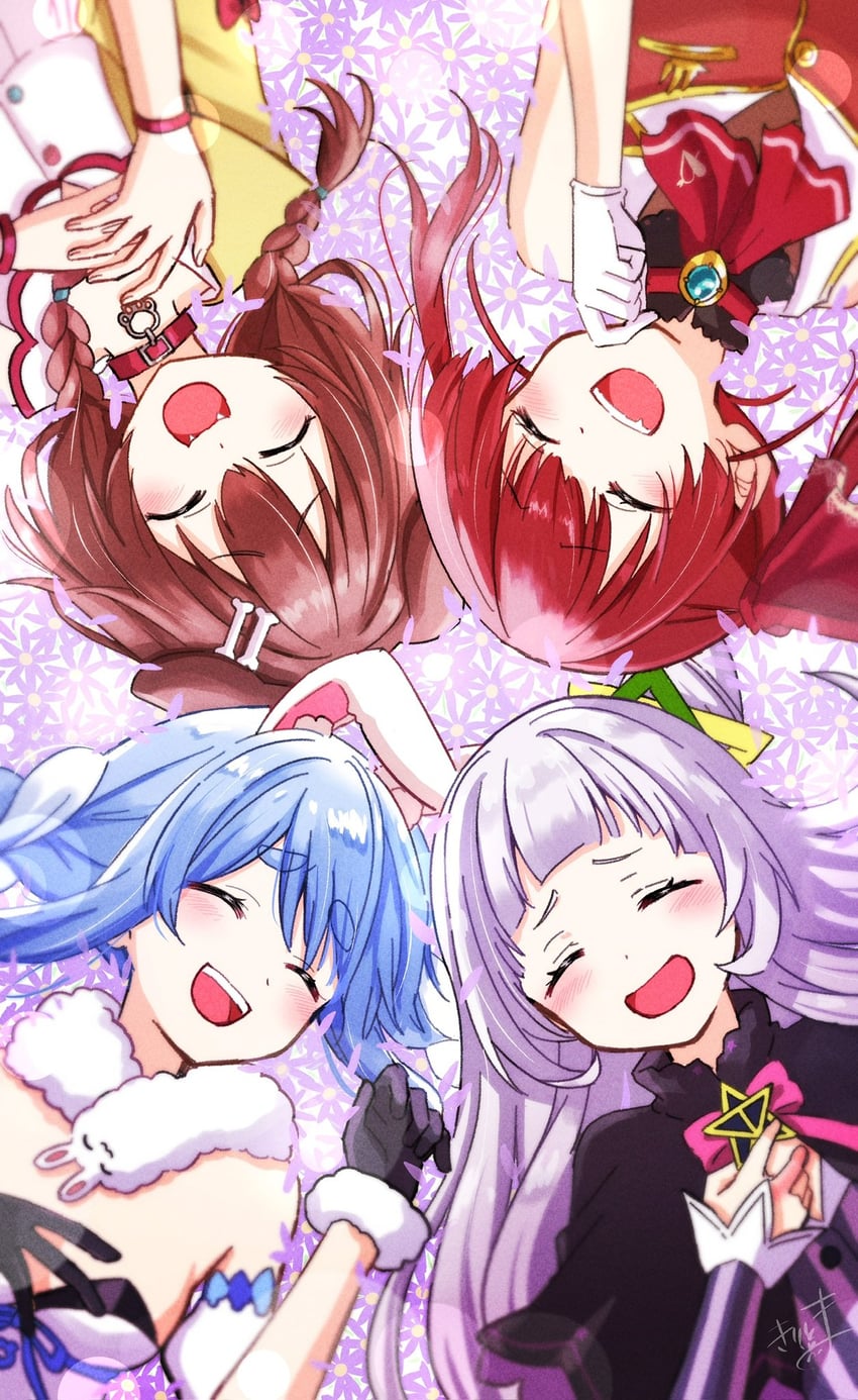 houshou marine, usada pekora, inugami korone, murasaki shion, and don-chan (hololive) drawn by kiritoma
