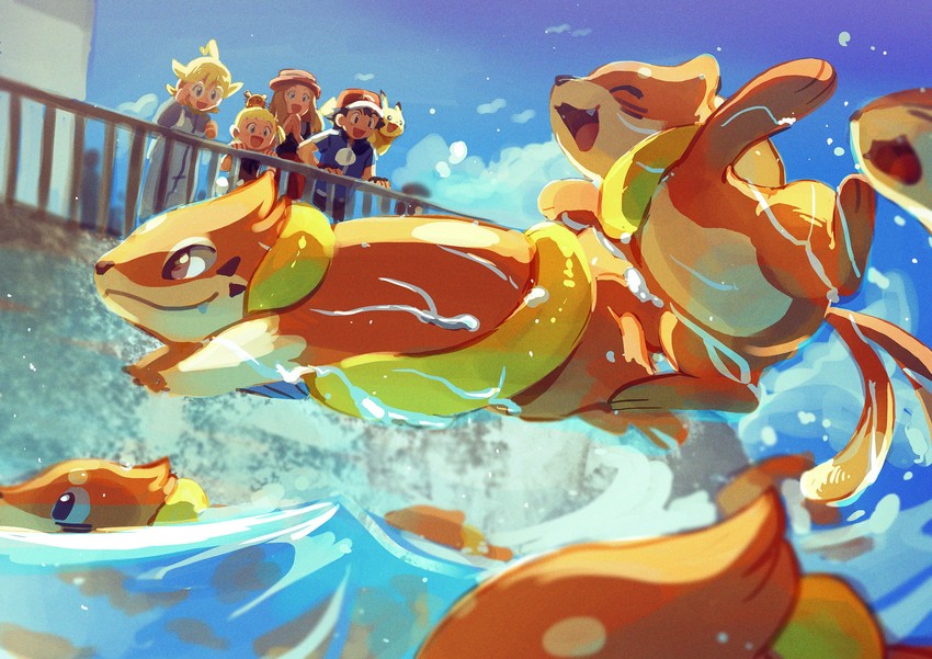 pikachu, ash ketchum, serena, dedenne, bonnie, and 3 more (pokemon and 1 more) drawn by elizabeth_(tomas21)