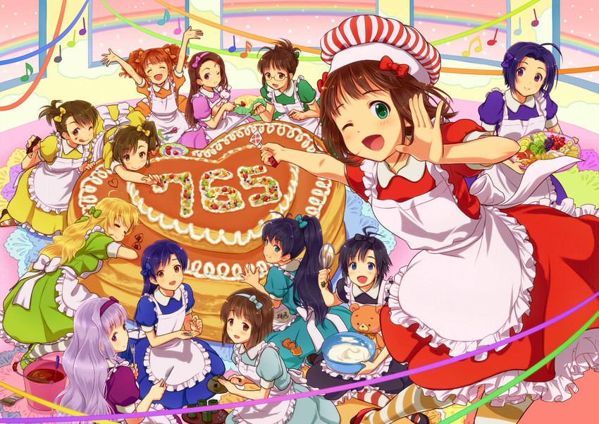 hoshii miki, kisaragi chihaya, amami haruka, kikuchi makoto, shijou takane, and 8 more (idolmaster) drawn by ndo2