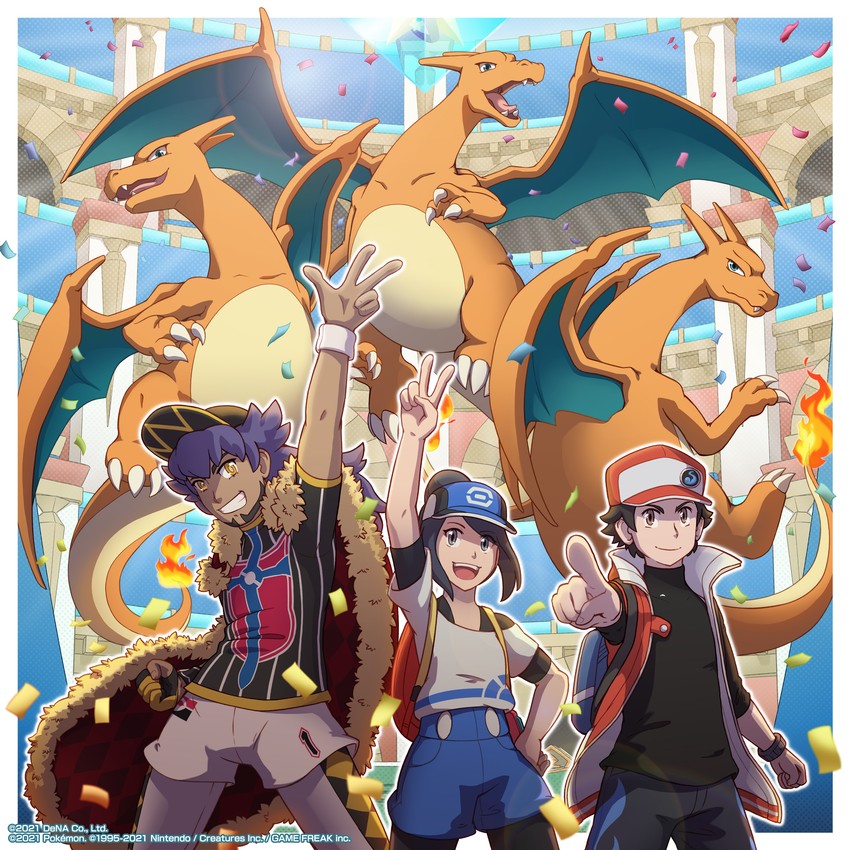 red, leon, charizard, porygon, bettie, and 1 more (pokemon and 2 more) drawn by taz_saints