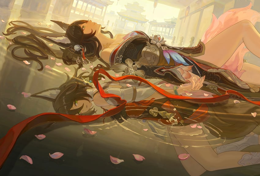 fugue and tingyun (honkai and 1 more) drawn by wo_de_huihua_bu