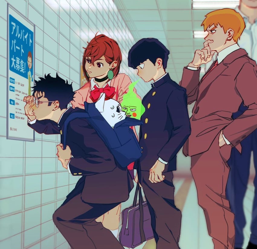 ayase momo, takakura ken, kageyama shigeo, reigen arataka, turbo granny, and 1 more (dandadan and 2 more) drawn by siotomato