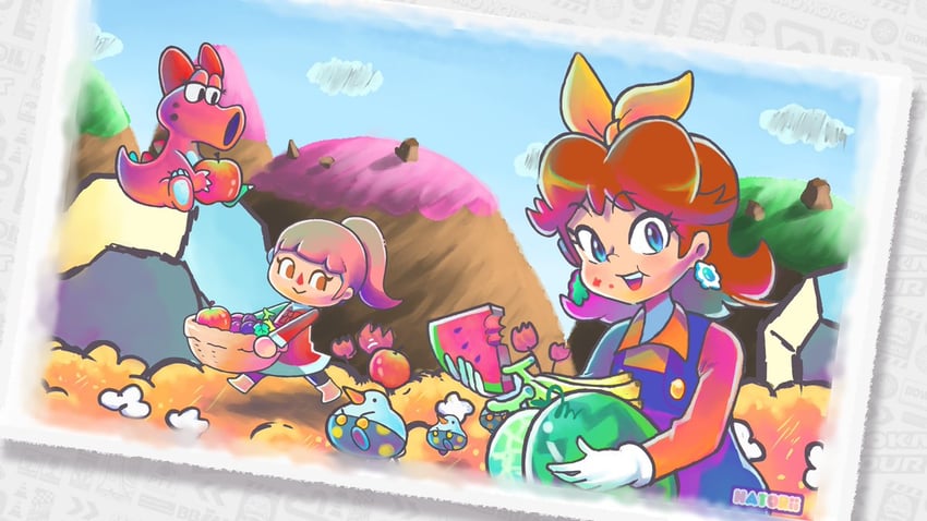 princess daisy, villager, birdo, and huffin puffin (mario and 4 more) drawn by nat0rii