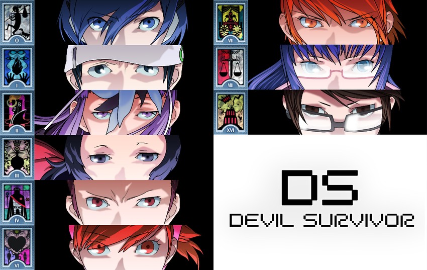 tanigawa yuzu, protagonist, kuzuryuu amane, komaki midori, kihara atsurou, and 4 more (devil survivor and 1 more) drawn by zaiaku