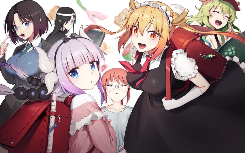 kanna kamui, tohru, lucoa, kobayashi, elma, and 1 more (kobayashi-san chi no maidragon) drawn by hj_penguin