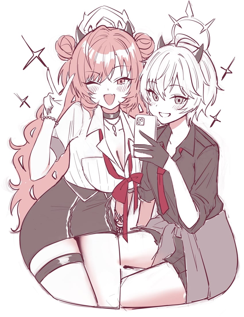 kirara and erika (blue archive) drawn by niban_(puka_0507)