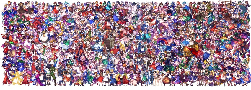 hakurei reimu, kirisame marisa, remilia scarlet, flandre scarlet, izayoi sakuya, and 143 more (touhou and 33 more) drawn by u_u_zan