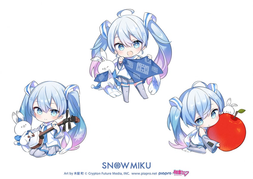 hatsune miku, yuki miku, and rabbit yukine (vocaloid and 1 more) drawn by kiya_machi