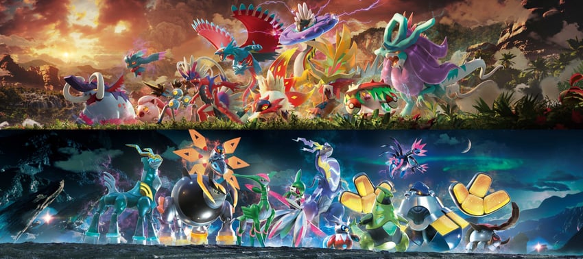 koraidon, miraidon, scream tail, iron valiant, slither wing, and 16 more (pokemon and 1 more)
