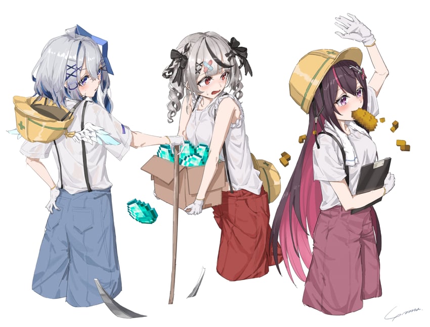 sakamata chloe, amane kanata, and azki (hololive and 1 more) drawn by yo_na