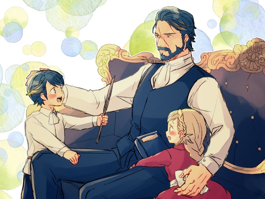 sharena, alfonse, and gustav (fire emblem and 1 more) drawn by nishimura_(shinchinagachi)