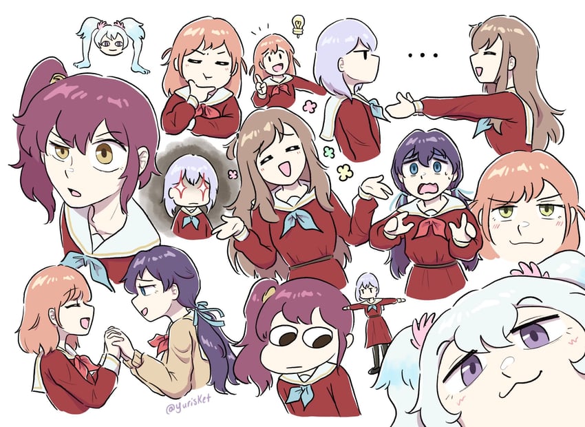 hinoshita kaho, fujishima megumi, otomune kozue, murano sayaka, yugiri tsuzuri, and 2 more (vocaloid and 2 more) drawn by sket_(yurisket)