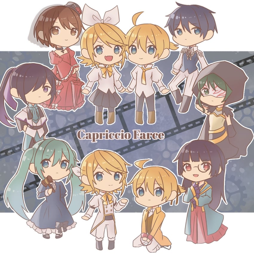 hatsune miku, kagamine rin, kagamine len, kaito, meiko, and 15 more (vocaloid and 2 more) drawn by aquamarinu