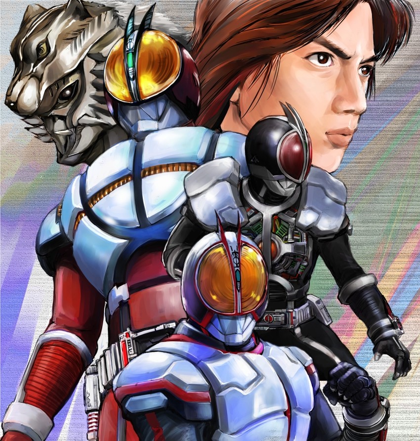 kamen rider faiz, inui takumi, and wolf orphnoch (kamen rider and 1 more) drawn by kamisimo_90