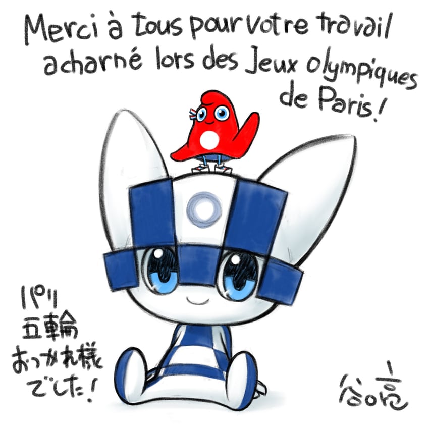 miraitowa and olympic phryge (olympics and 2 more) drawn by taniguchi_ryou