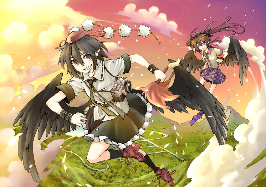 shameimaru aya and himekaidou hatate (touhou) drawn by beichen_xiaobei